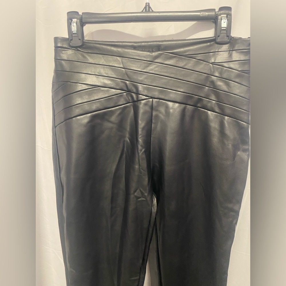 GUESS Black Faux Leather Paneled High-Waist Pants